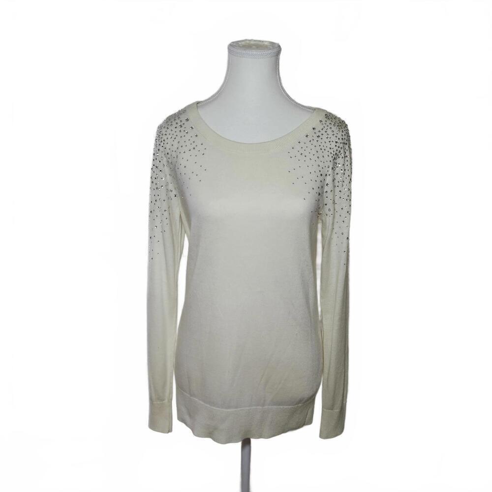 INC International Concepts Women's Long Sleeve Top Size S Ivory Studded Sweater